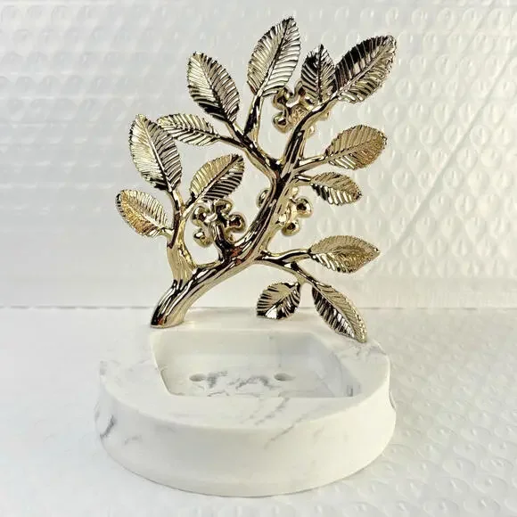 Bath & Body Works Gold Branch White Glitter Flowers Marble Foaming Soap Holder - Picture 4 of 6